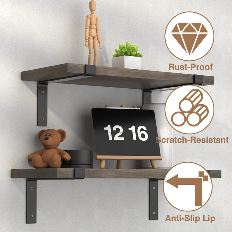 Future Way 12 Inch Wall Shelf Brackets (Match 11.25" Board) 4PCS, Heavy Duty Black Metal, Garage, Kitchen, Laundry Room Floating Shelves Hardware - Image 5